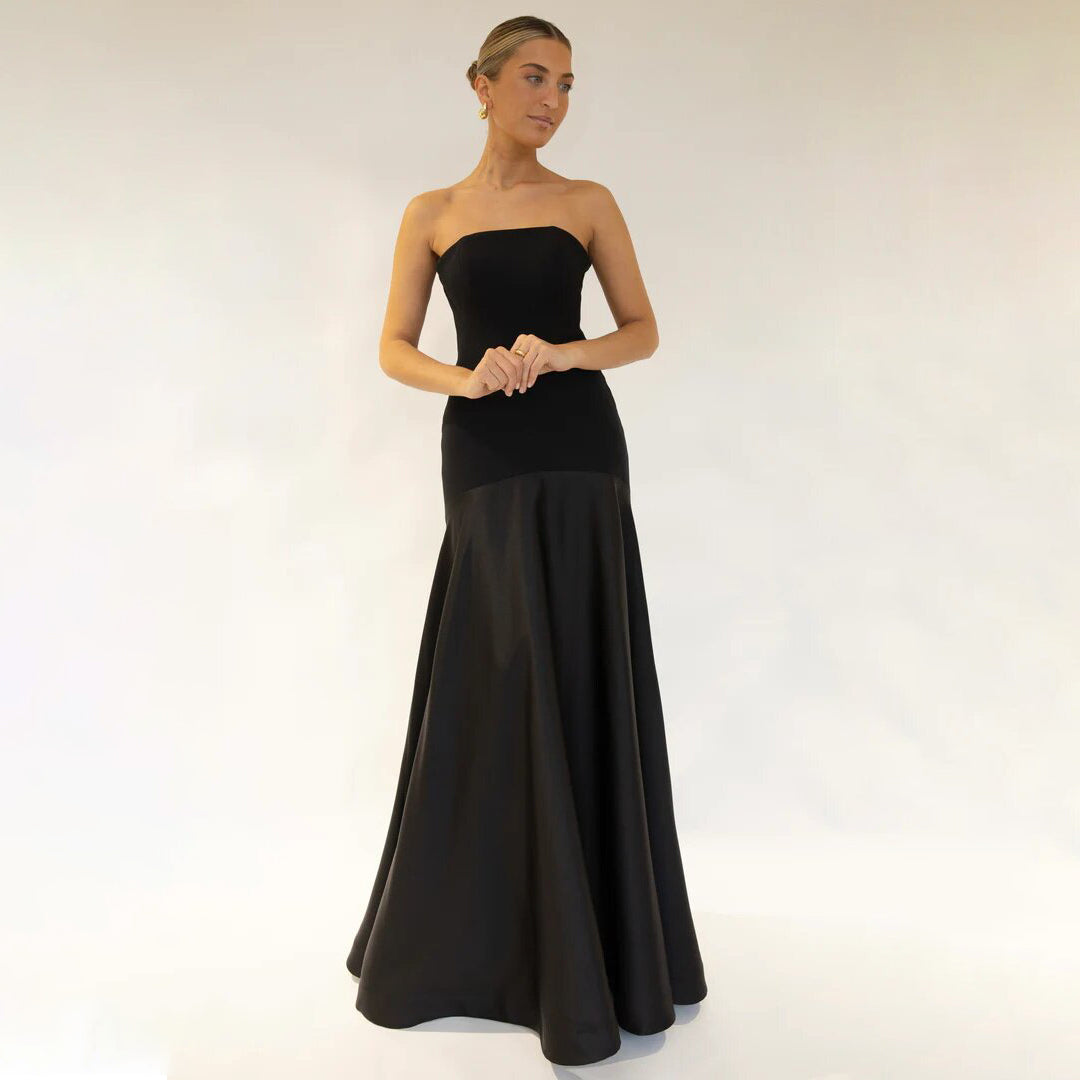 Women's Sexy Elegant Solid Color Patchwork Tube Top Loose Dress