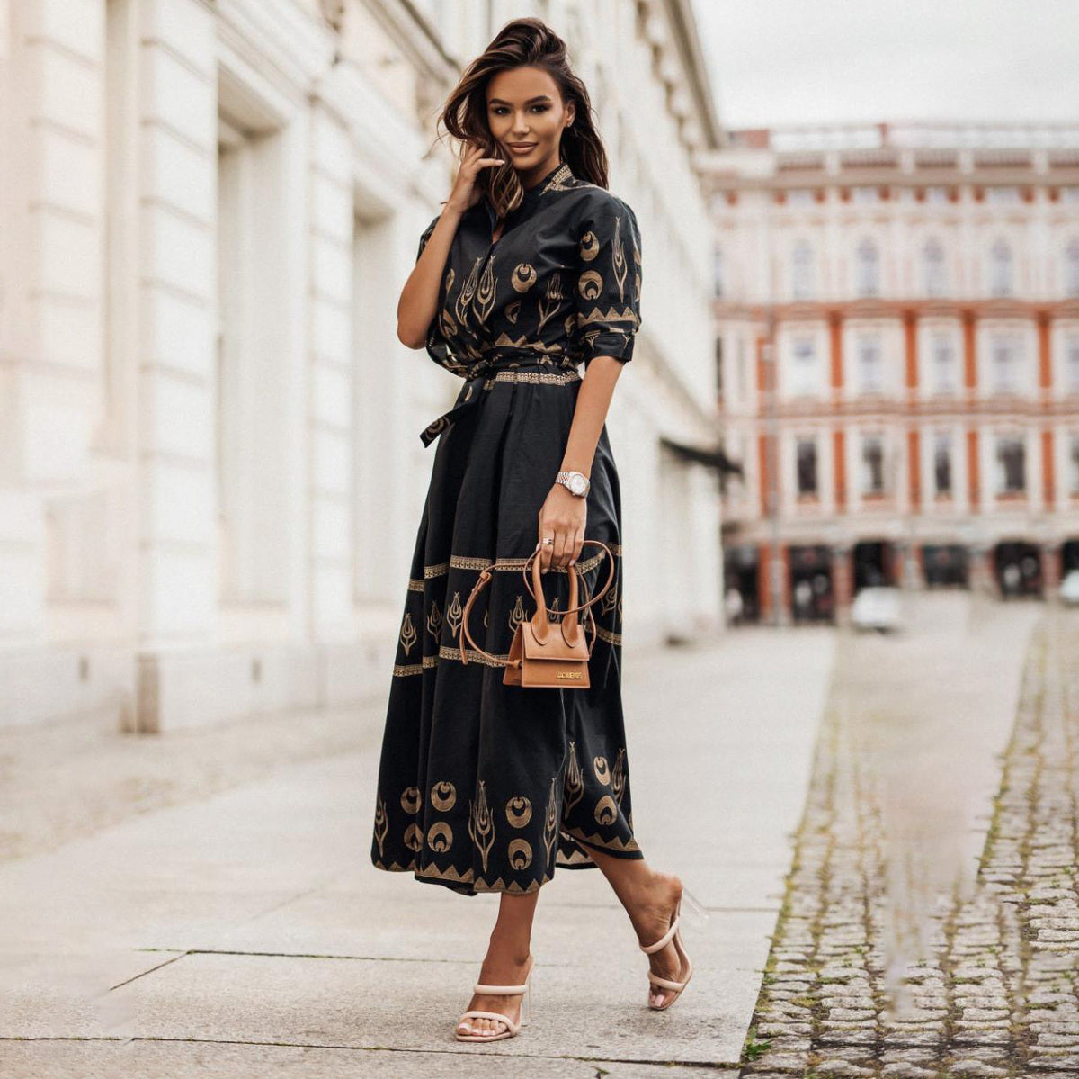 Women's Casual Linen Lace-Up Dress, Retro Style