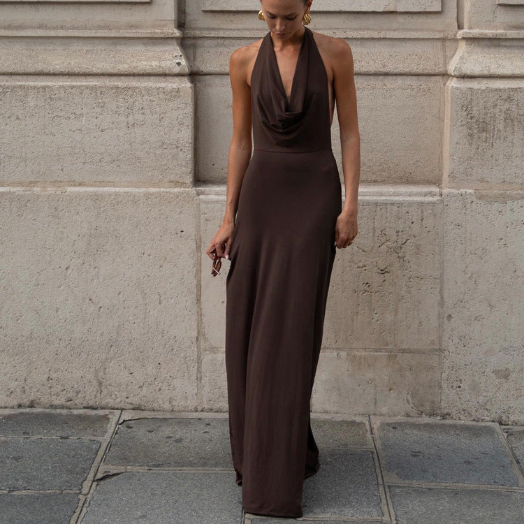 Women's Summer Sexy Solid Halter Maxi Dress