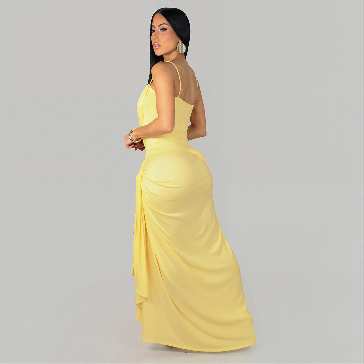 Women's Sexy Solid Color Twisted Waist Spaghetti Strap Split Dress