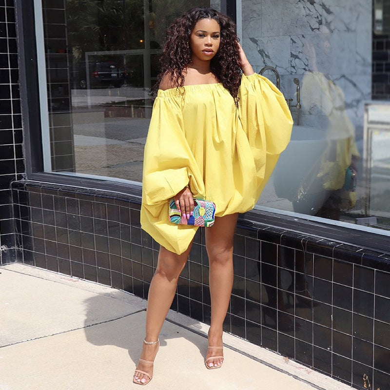 Women's Casual Summer Solid Color Bat Sleeve Loose Dress