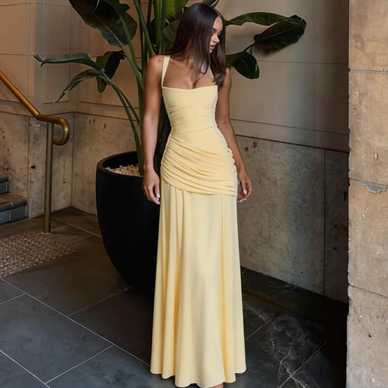 Women's Solid Color Back Strap Design Sleeveless Dress