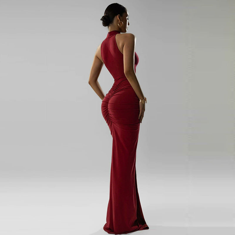 Women's Sexy Summer Elegant Back Zipper Pleated Sleeveless Dress