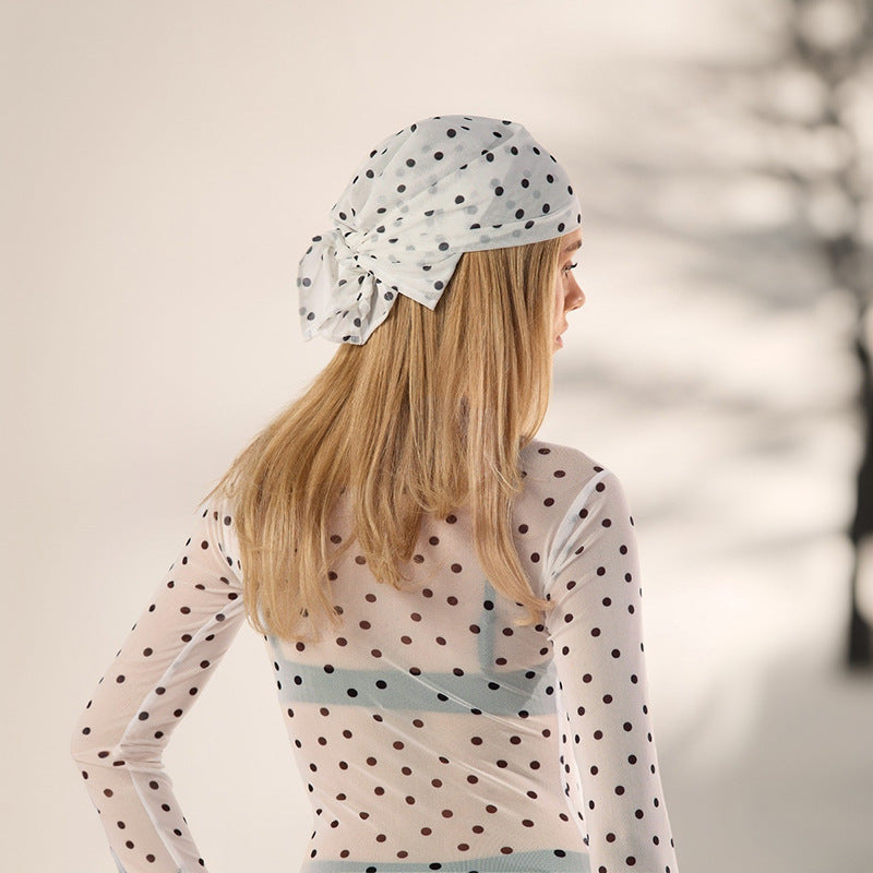 Women's Sexy Summer Polka Dot Print Mesh Perspective Long Sleeve Slim-Fit Dress