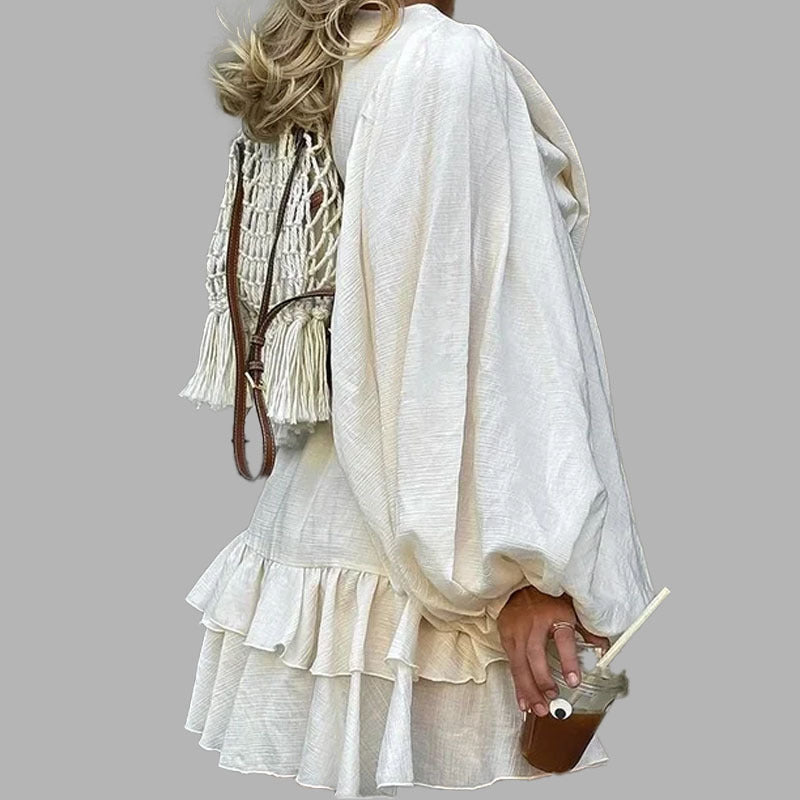 Women's Casual Elegant Solid Color Long Sleeve Ruffled Dress