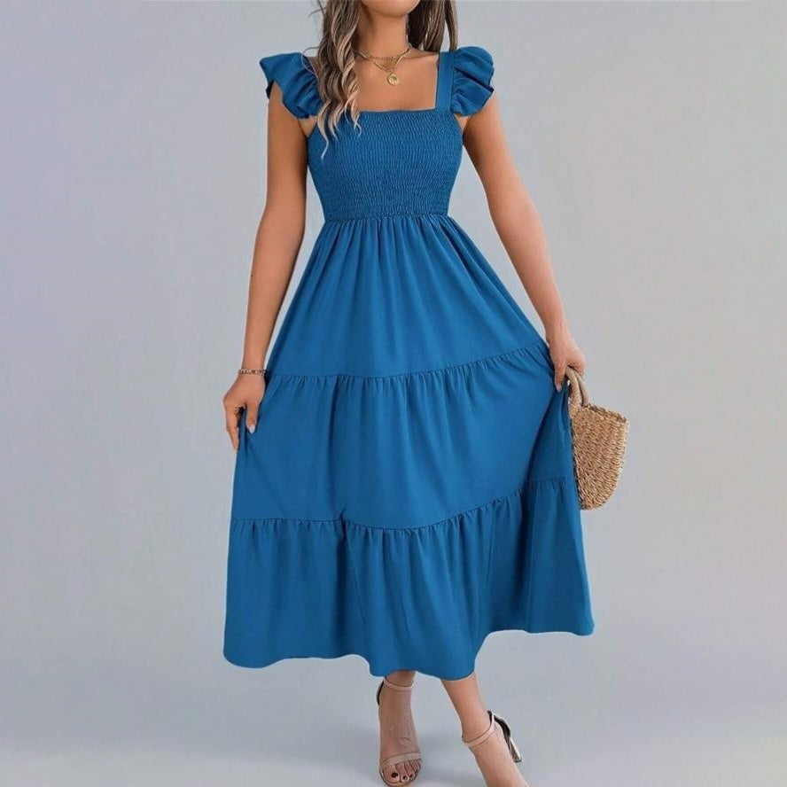 Women's Casual Solid Color Pleated Sleeveless Layered Maxi Dress