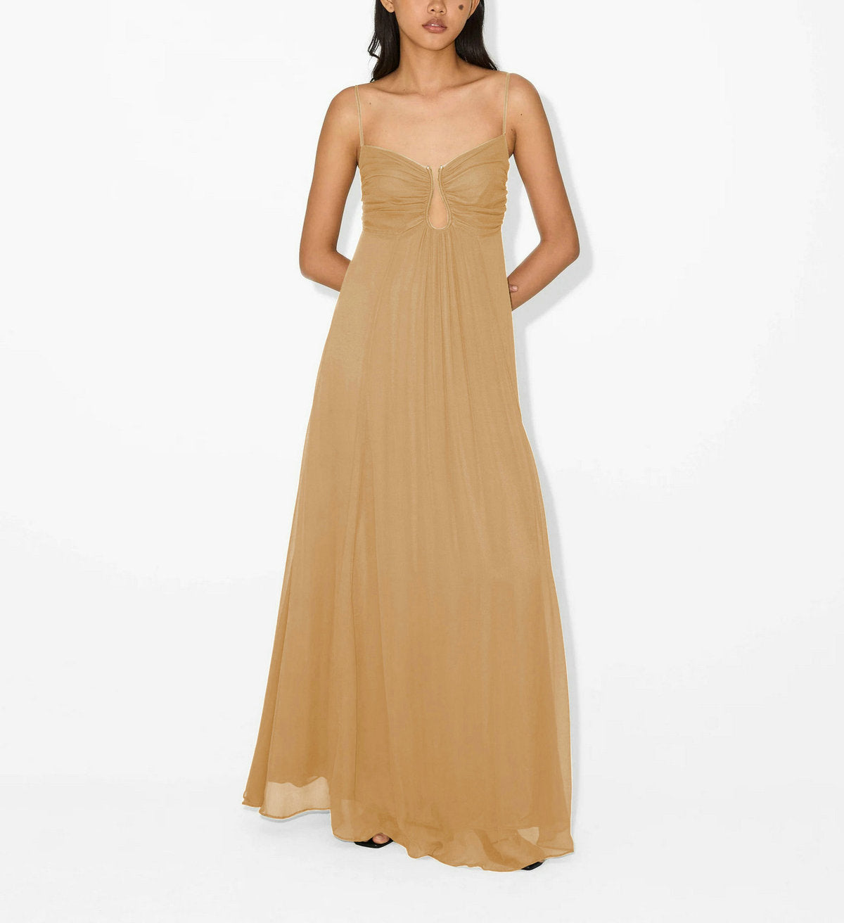 Women's Sexy Solid Color U-Shaped Spaghetti Strap Loose Polyester Long Dress