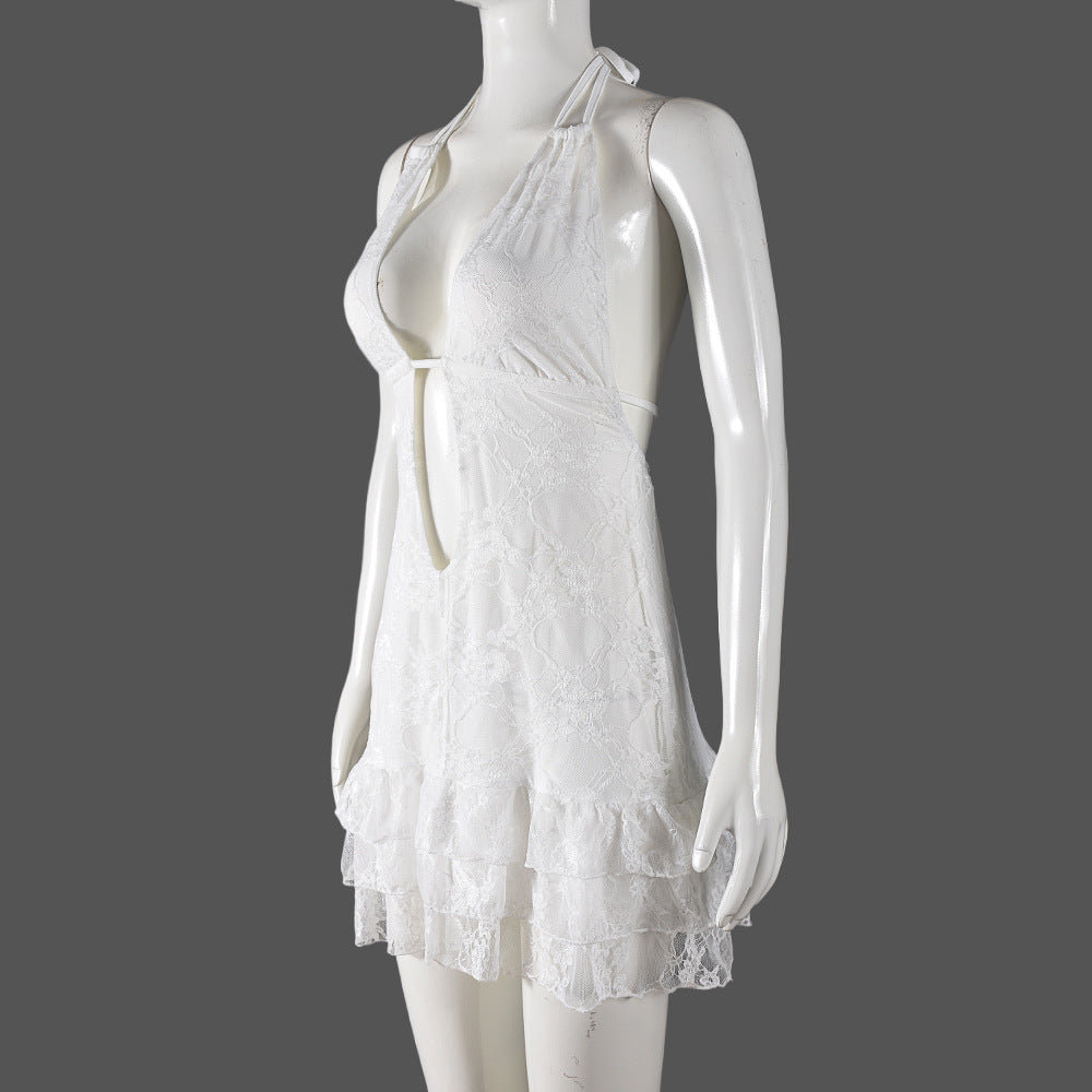 Women's Sexy Lace Hollow Out Halter-Neck Backless Sleeveless Dress