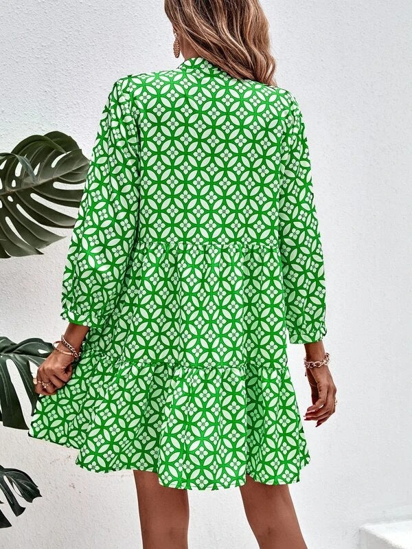 Women's Casual Printed Long Sleeve Loose Cardigan Dress