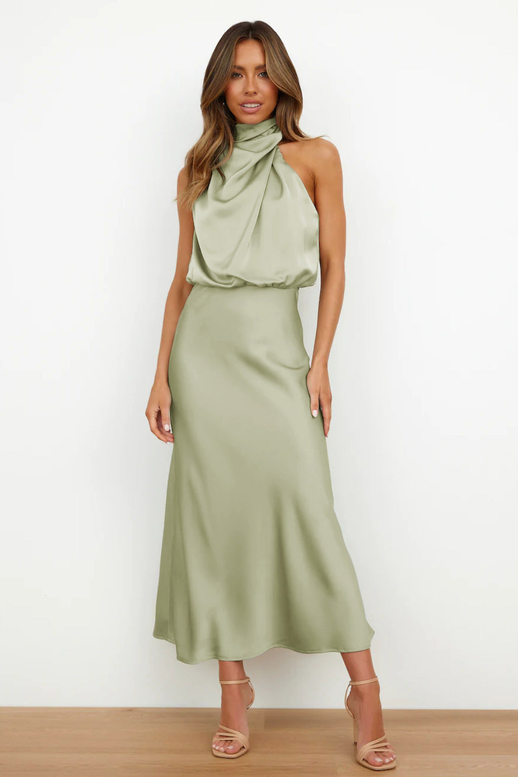Women's Elegant Summer Solid Color Satin Sleeveless Dress