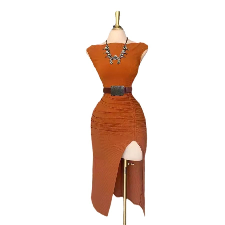 Women's Retro Western Split Sleeveless Slim-Fit Knit Midi Dress