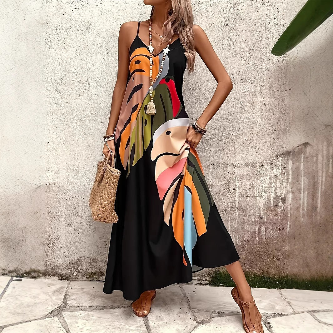Women's Summer Vacation Casual Print Strap Maxi Dress
