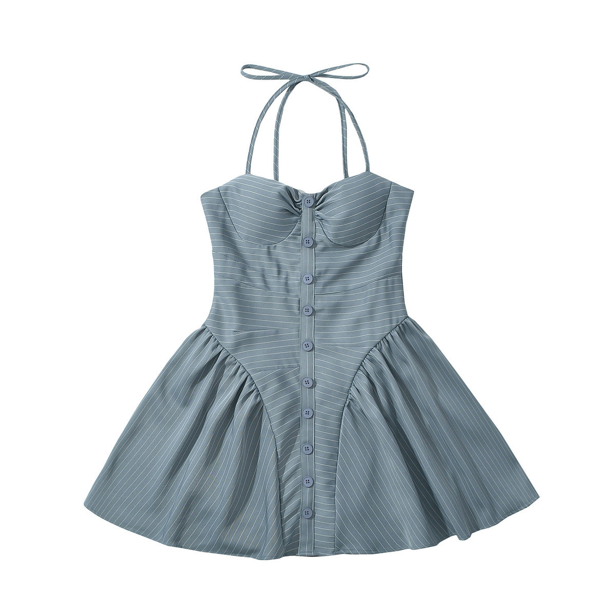 Women's Sexy Stripe Halter-Neck Lace-Up Loose Dress