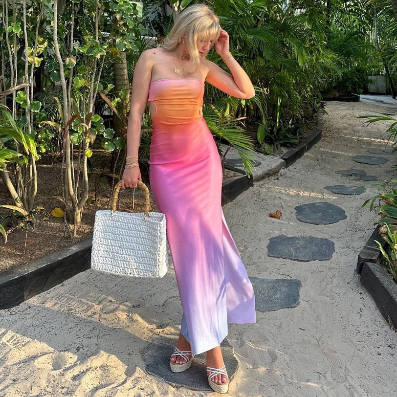 Women's Sexy Gradient Strapless Maxi Dress