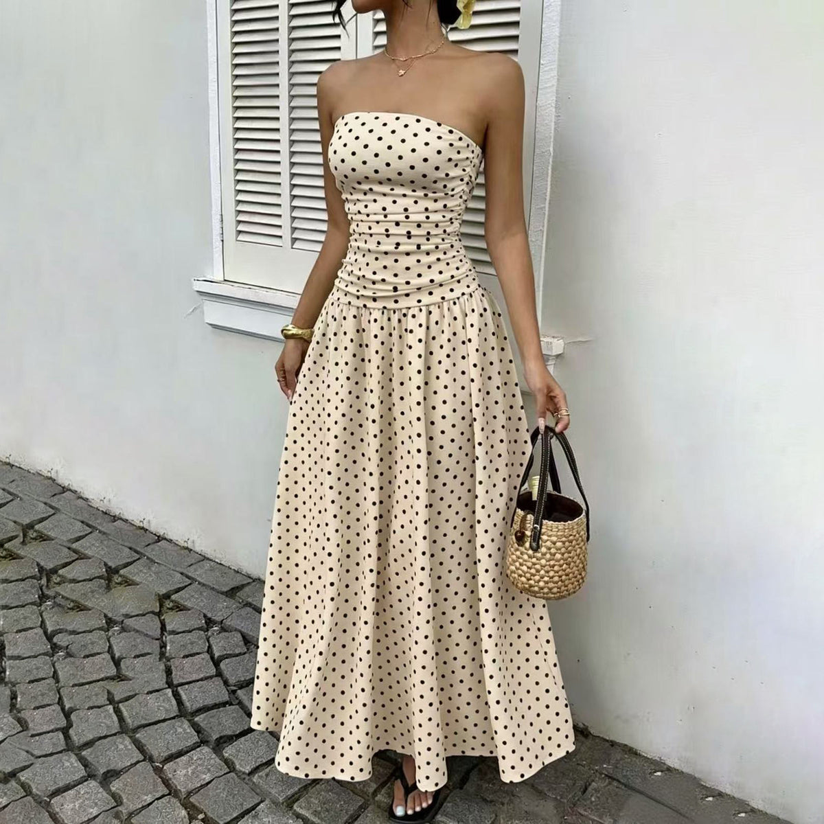 Women's Sexy Elegant Summer Polka Dots Tube Top A-Line Dress
