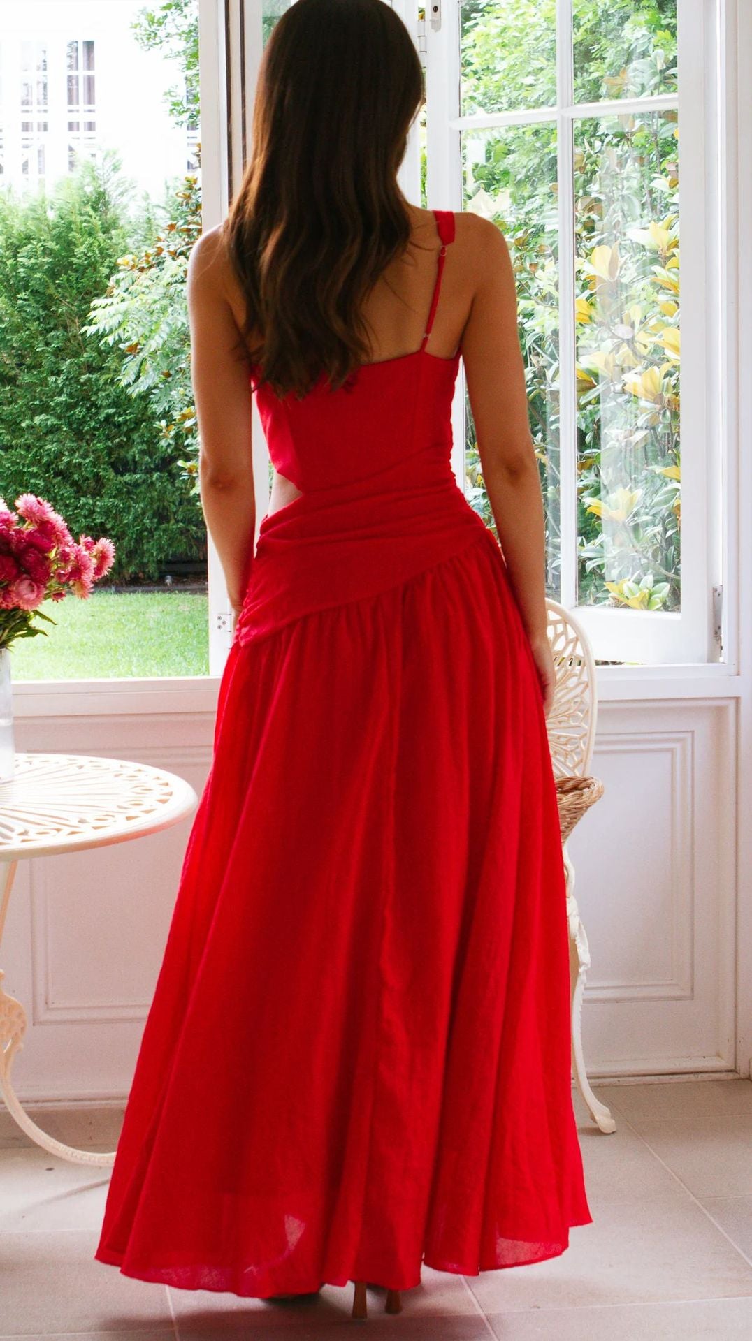 Women's Sexy Solid Color Stitching V-Neck Sleeveless Loose Midi Dress