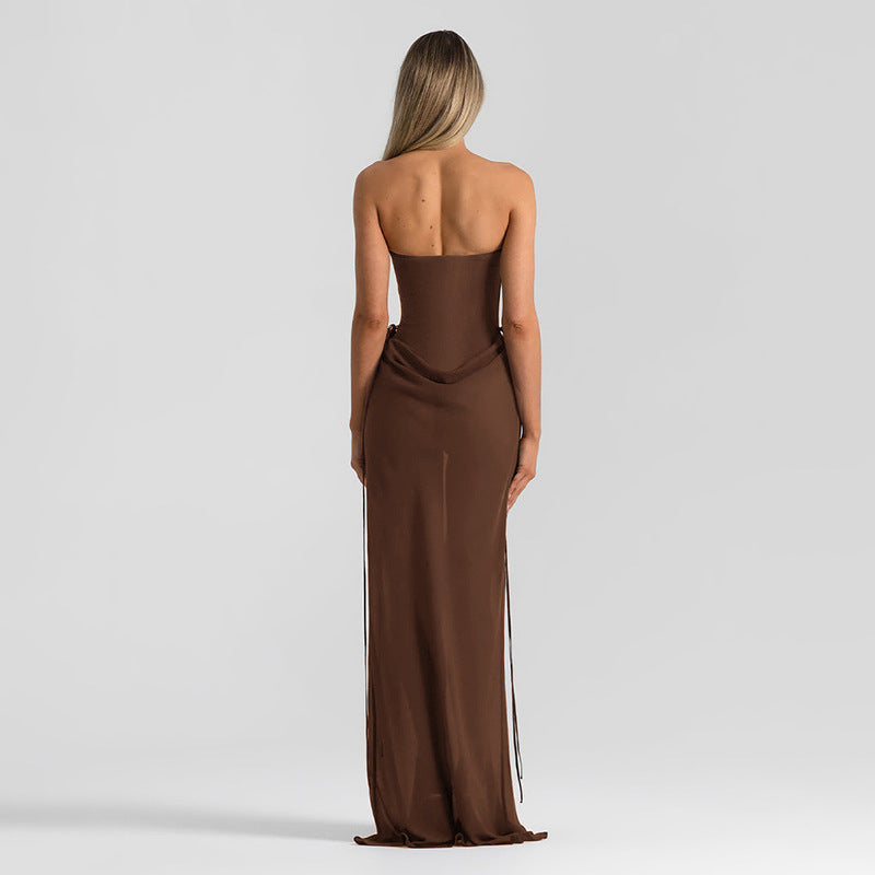 Women's Sexy Spring Elegant Solid Color Sleeveless Stitching Waist Strap Dress