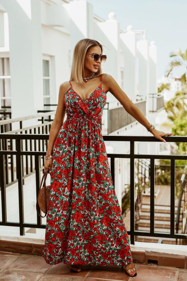 Women's Summer Boho Vacation Printed V-Neck Sleeveless Dress