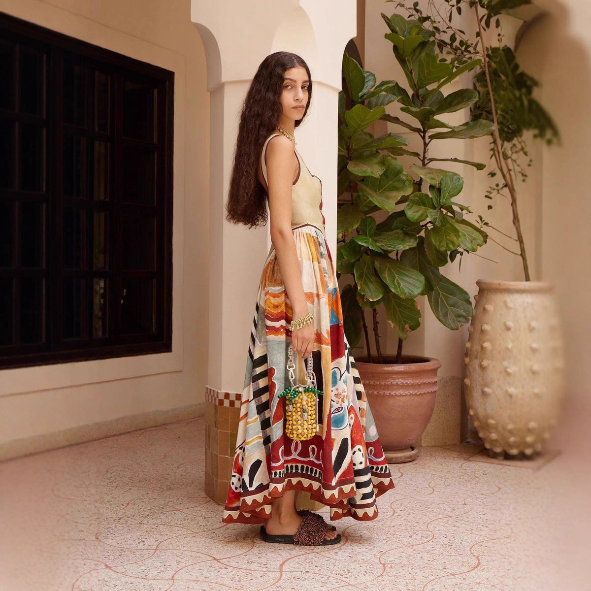 Women's Casual Vacation Printed Linen Sleeveless Loose Dress