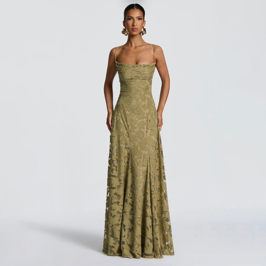 Women's Elegant Solid Color Lace Spaghetti Strap Backless Dress