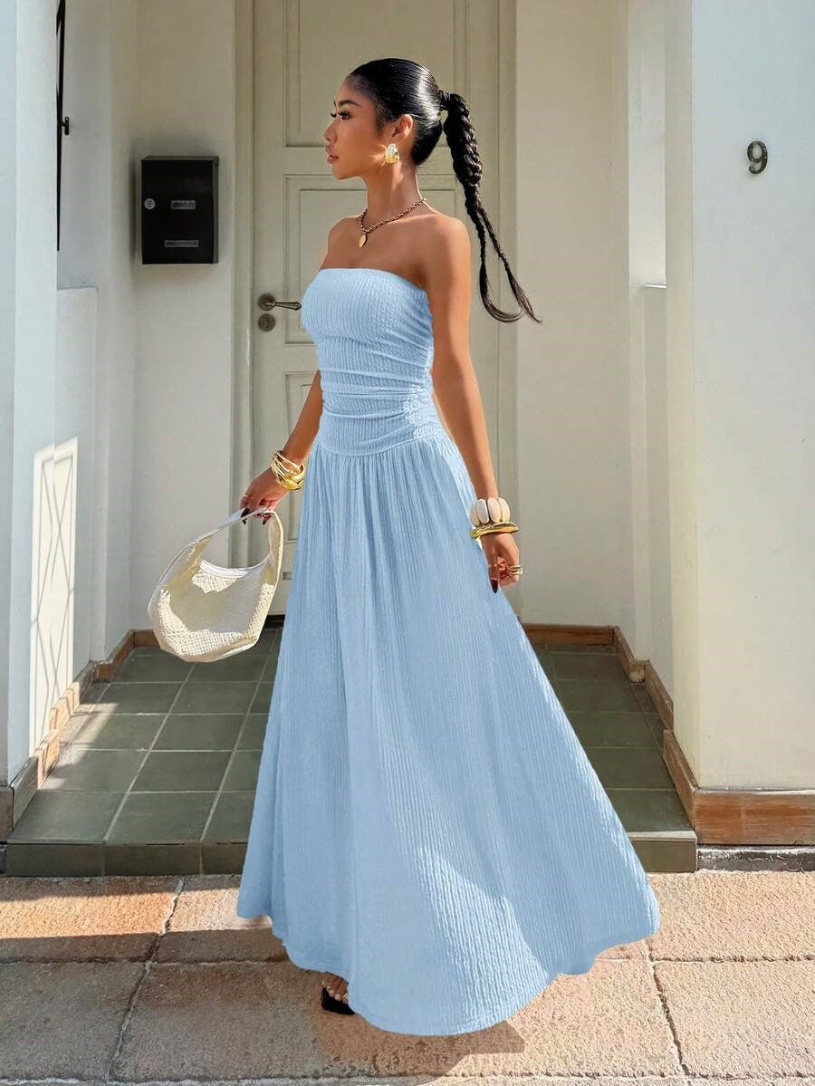 Women's Summer Elegant Solid Color Tube Top Sleeveless A-Line Dress
