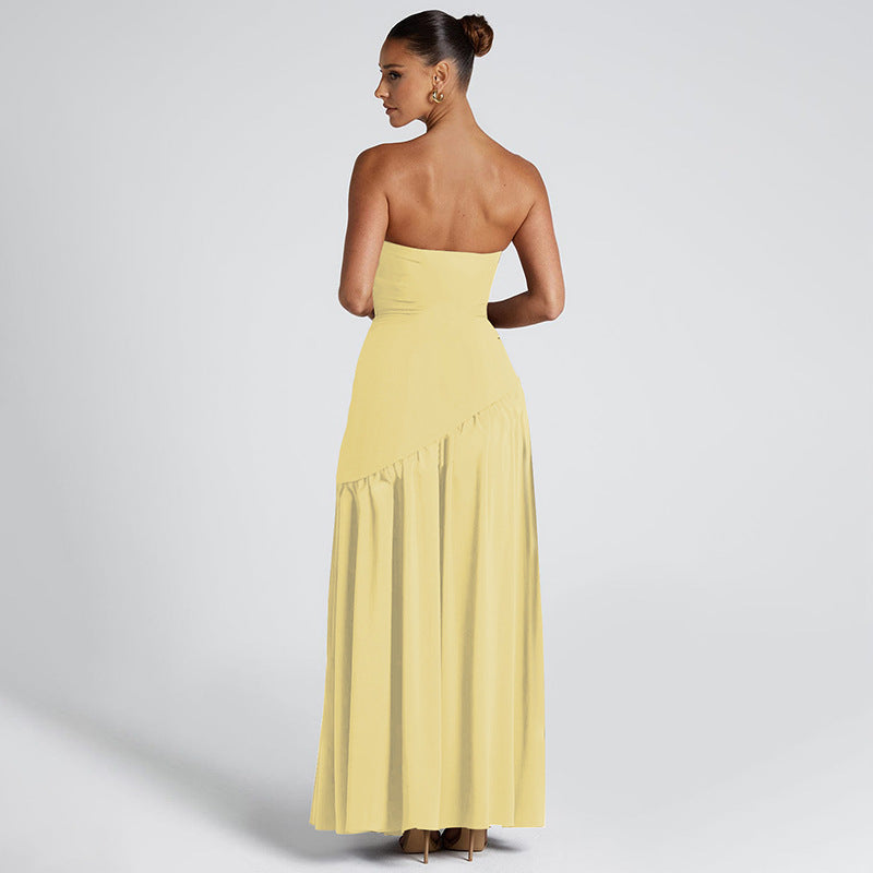 Women's Elegant Sexy Solid Color Tube Top Long Strap Split Backless Maxi Dress