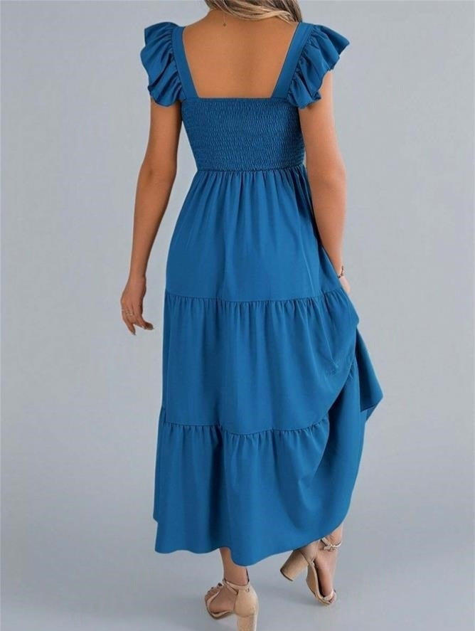 Women's Casual Solid Color Pleated Sleeveless Layered Maxi Dress