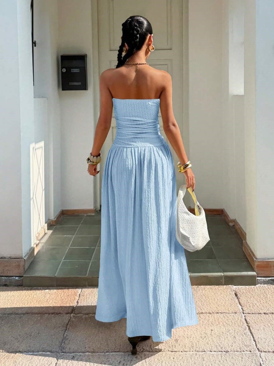 Women's Summer Elegant Solid Color Tube Top Sleeveless A-Line Dress