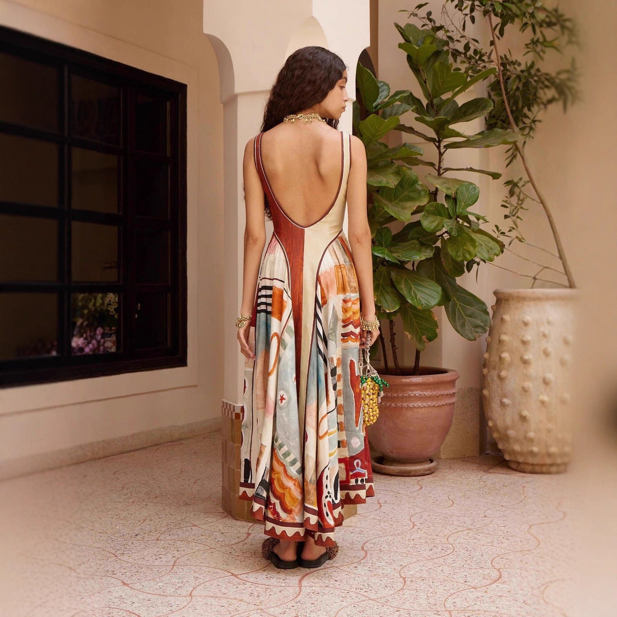 Women's Casual Vacation Printed Linen Sleeveless Loose Dress