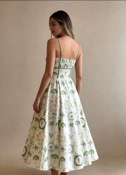 Women's Casual Summer Printed Spaghetti Strap A-Line Dress
