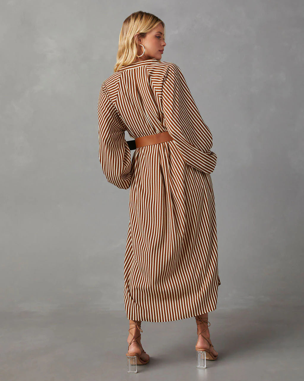 Women's Casual Summer Vacation Stripe V-Neck Long Sleeve Loose Dress