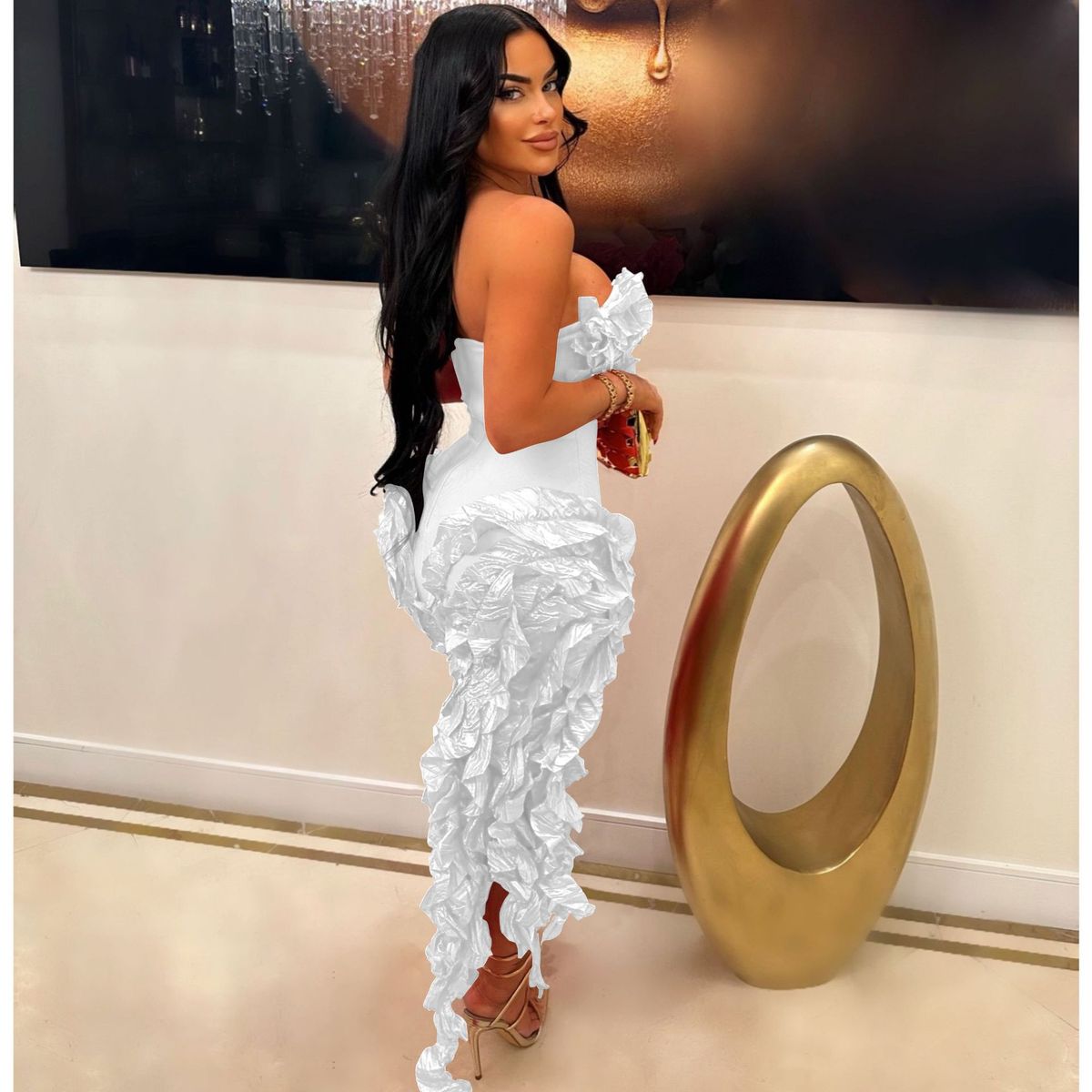 Women's Sexy Summer Solid Color Irregular Tube Top Ruffled Dress