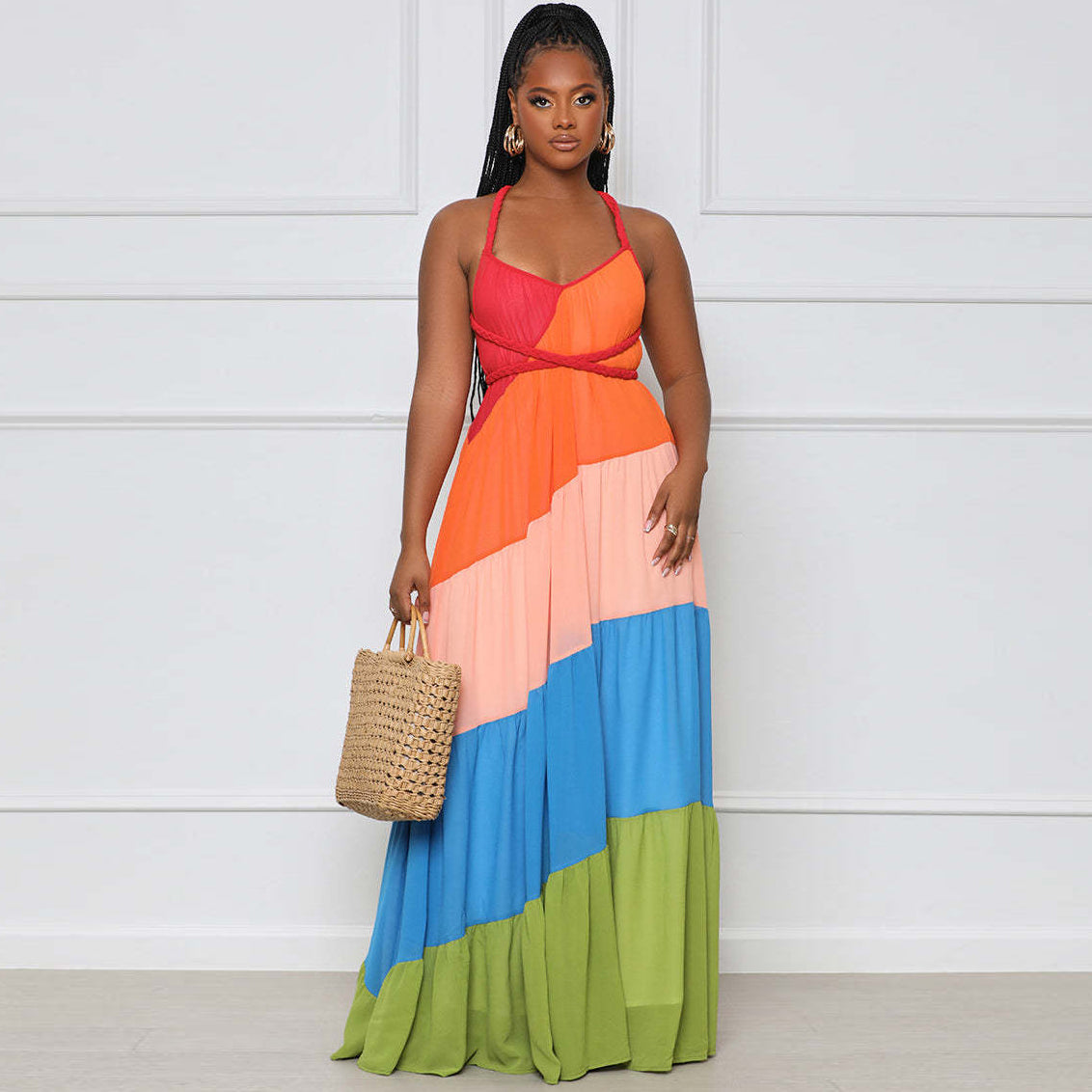 Women's Multicolor Strap Maxi A-Line Dress
