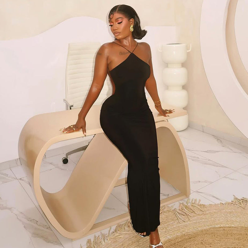 Women's Summer Elegant Solid Color Sleeveless Backless Bodycon Maxi Dress