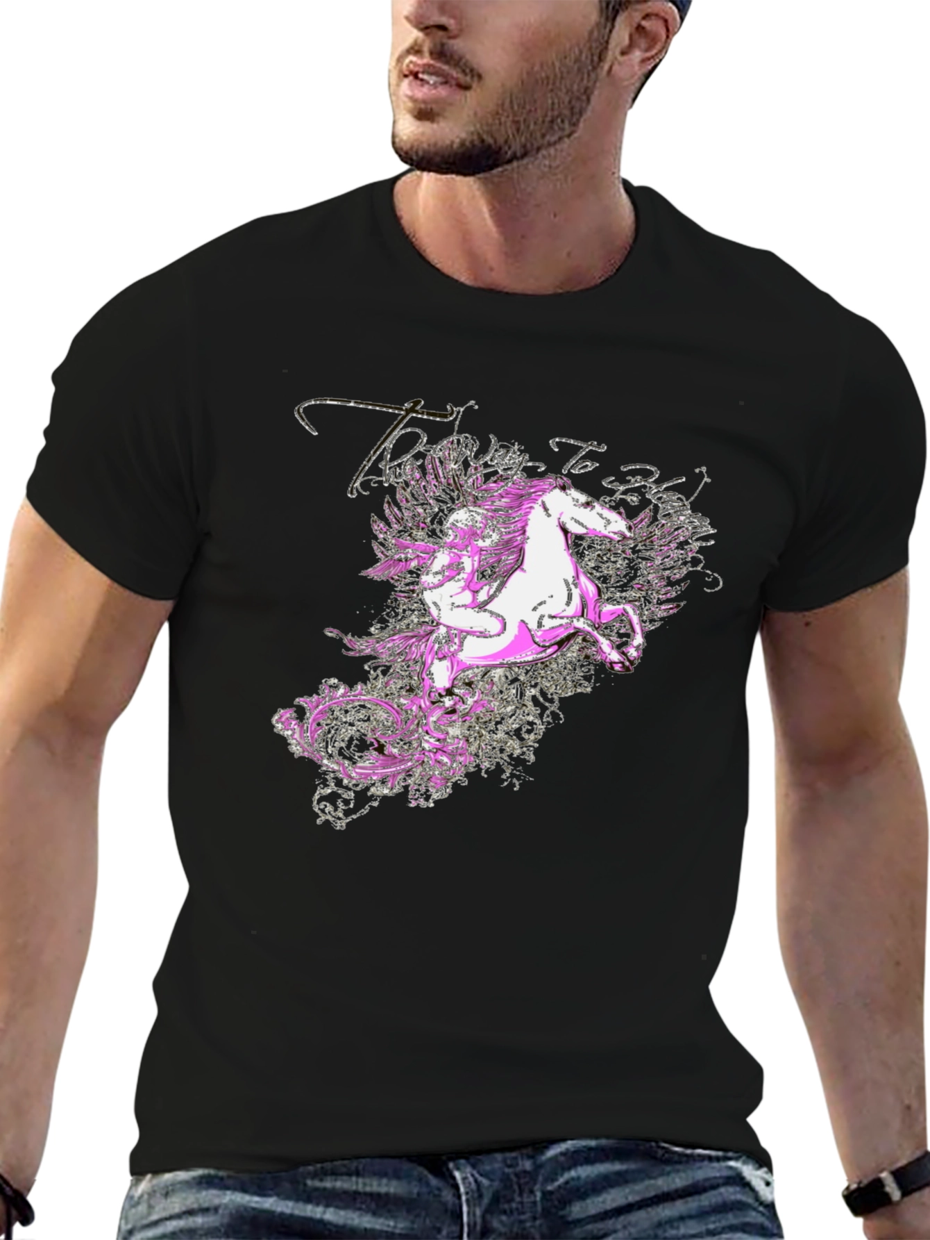 Mythical Pegasus Graphic Tee - Black Cotton Blend