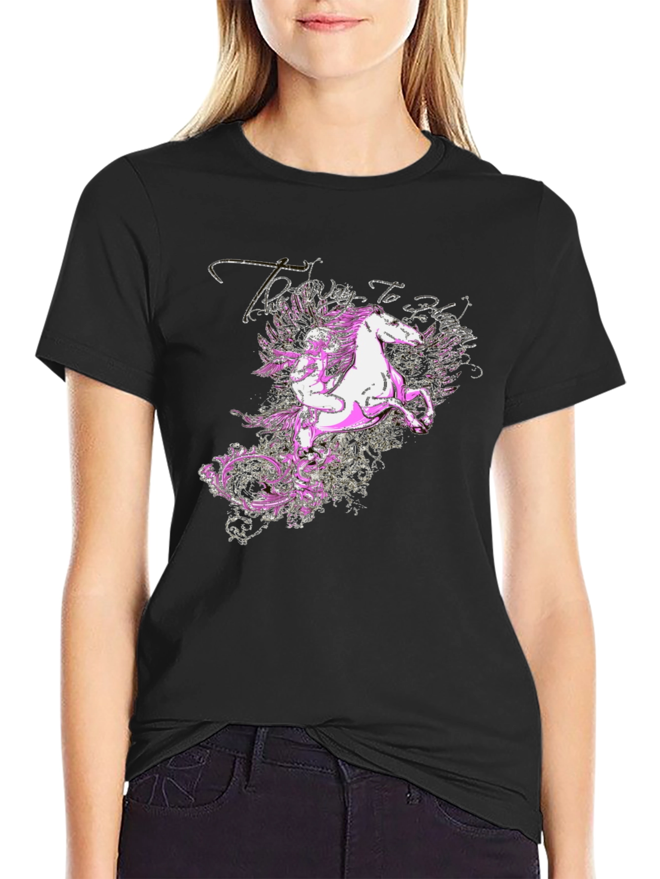 Mythical Pegasus Graphic Tee - Black Cotton Blend