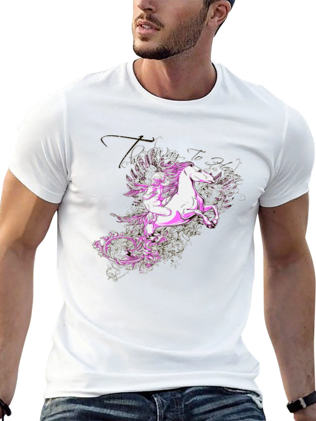 Mythical Pegasus Graphic Tee - Black Cotton Blend