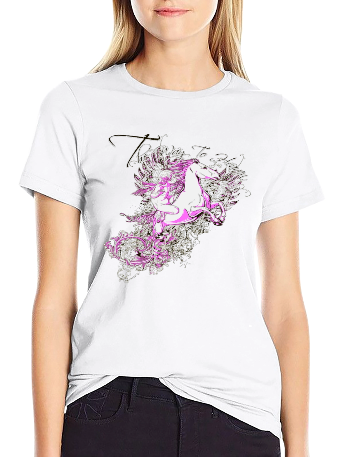 Mythical Pegasus Graphic Tee - Black Cotton Blend