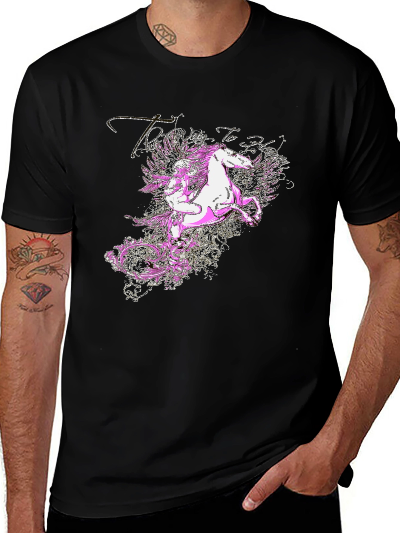 Mythical Pegasus Graphic Tee - Black Cotton Blend