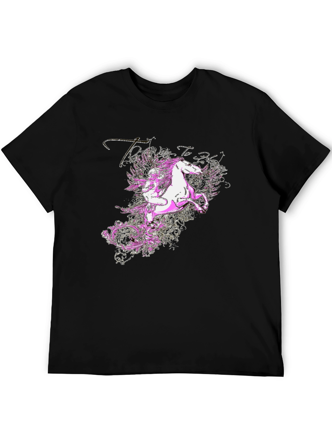 Mythical Pegasus Graphic Tee - Black Cotton Blend