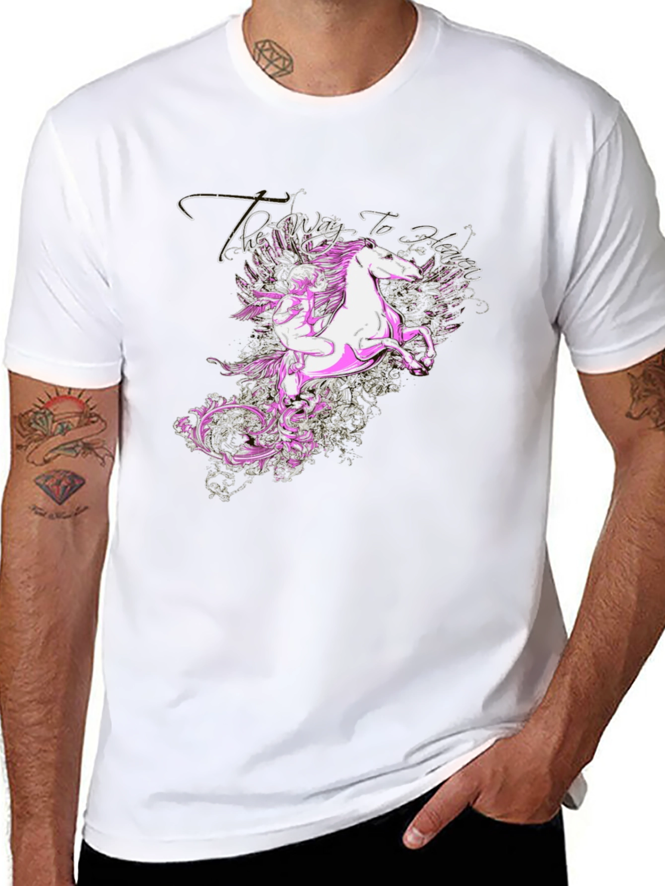 Mythical Pegasus Graphic Tee - Black Cotton Blend