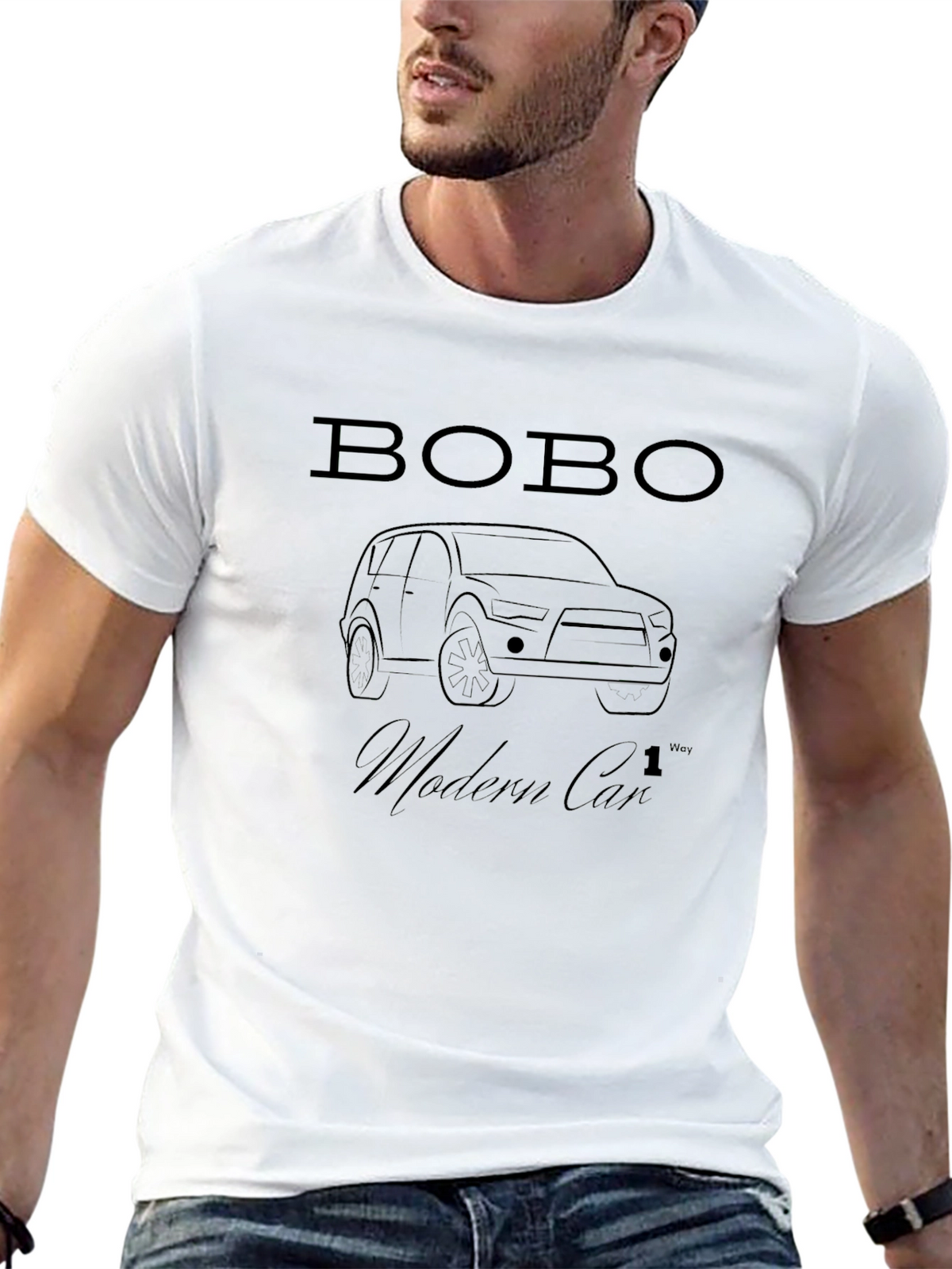 Mens Black Bobo Modern Car Graphic T-Shirt