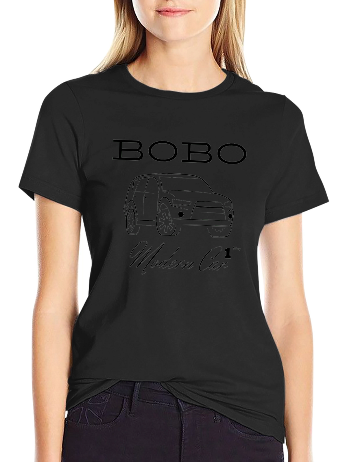 Mens Black Bobo Modern Car Graphic T-Shirt