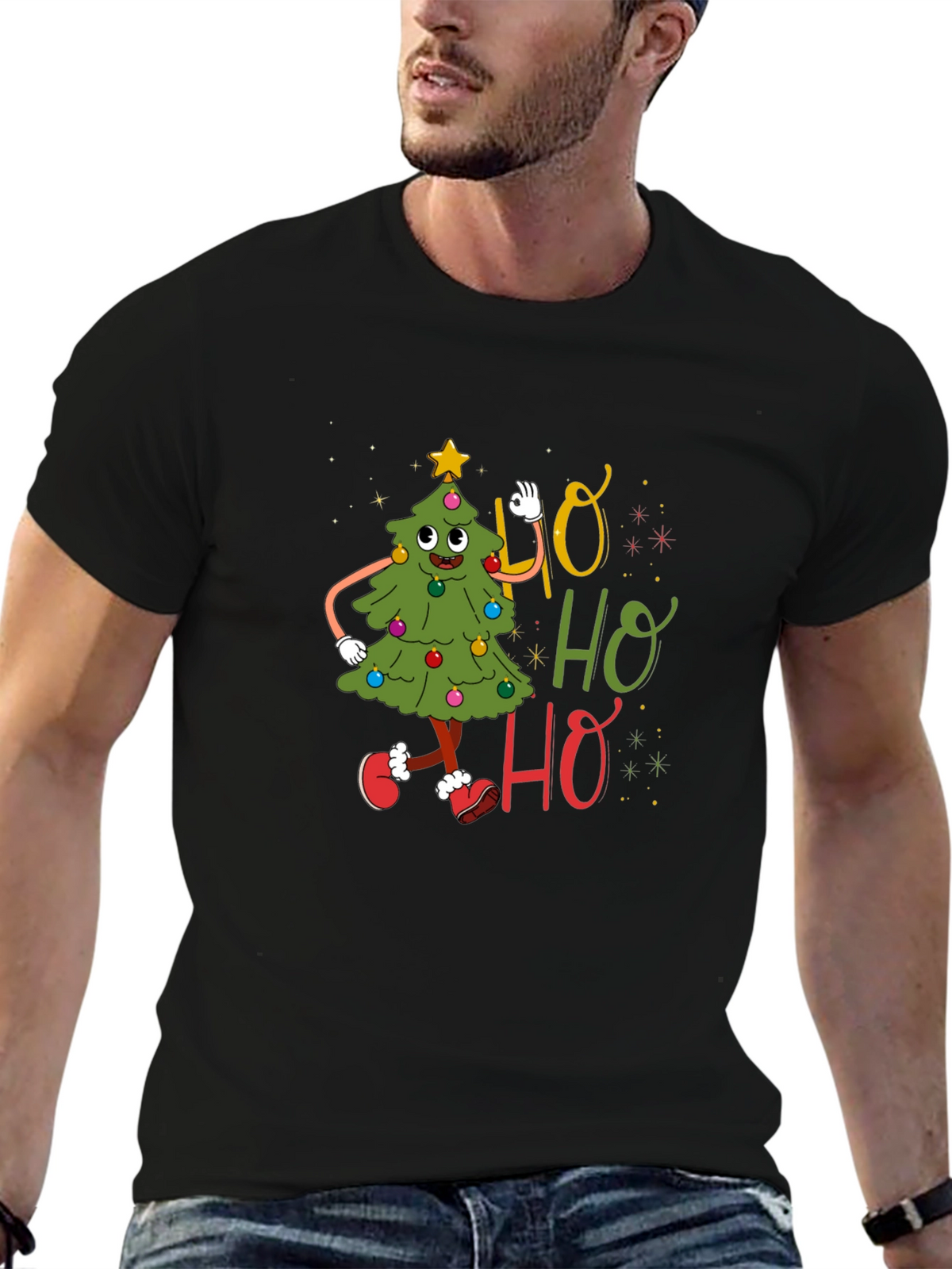 Festive Ho Ho Ho Christmas Tree Graphic Tee