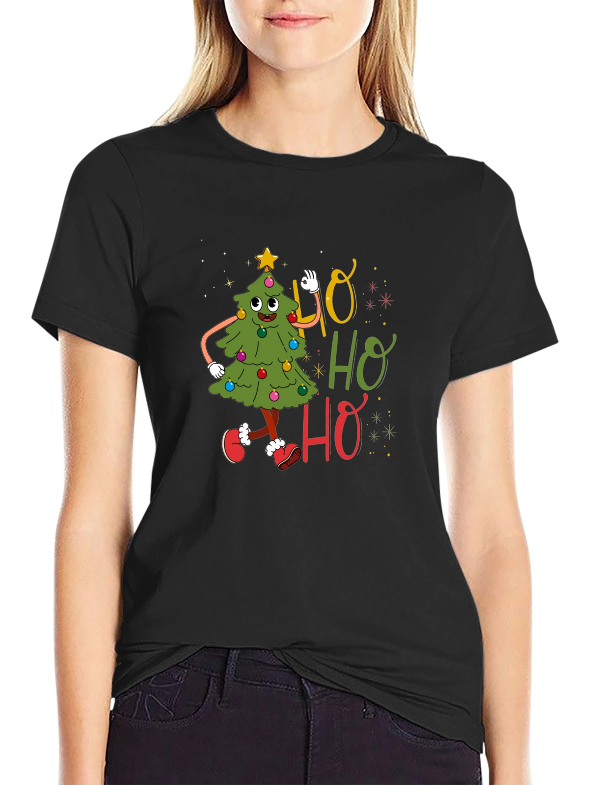 Festive Ho Ho Ho Christmas Tree Graphic Tee