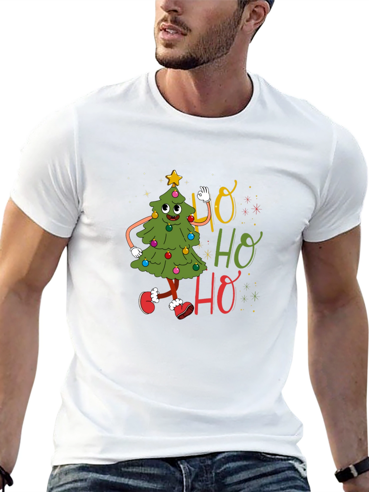 Festive Ho Ho Ho Christmas Tree Graphic Tee