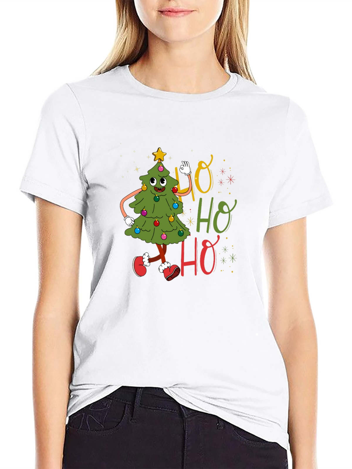 Festive Ho Ho Ho Christmas Tree Graphic Tee