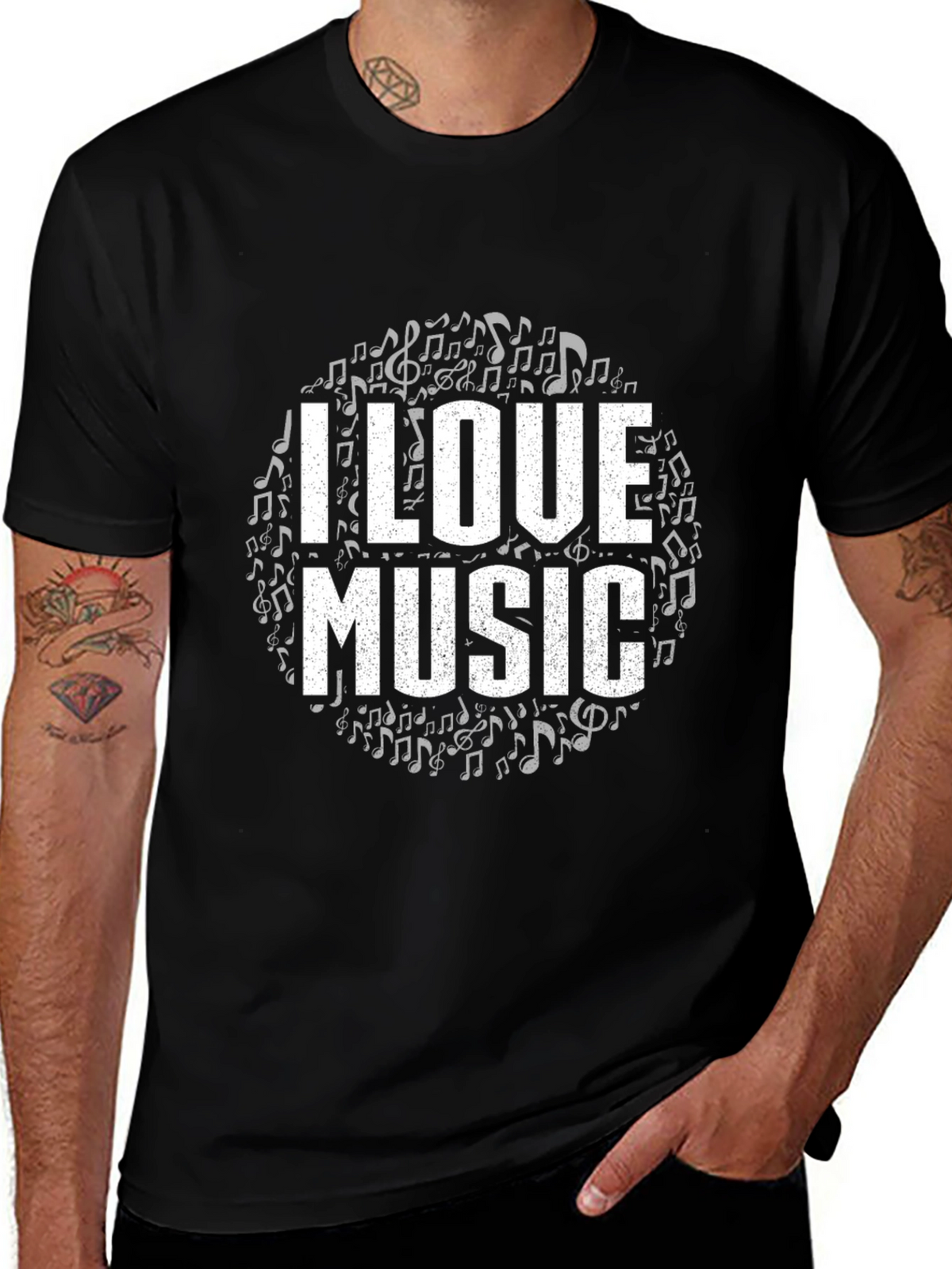 I Love Music Black Graphic Tee Shirt