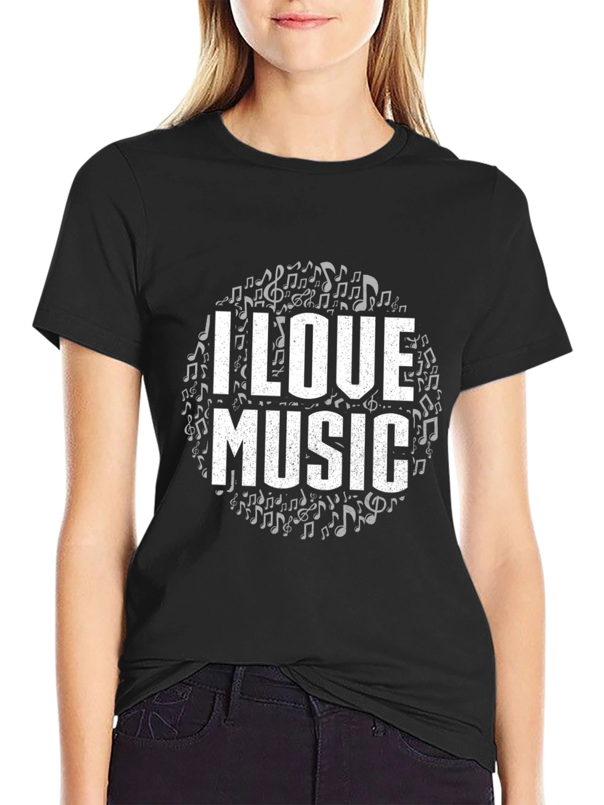 I Love Music Black Graphic Tee Shirt