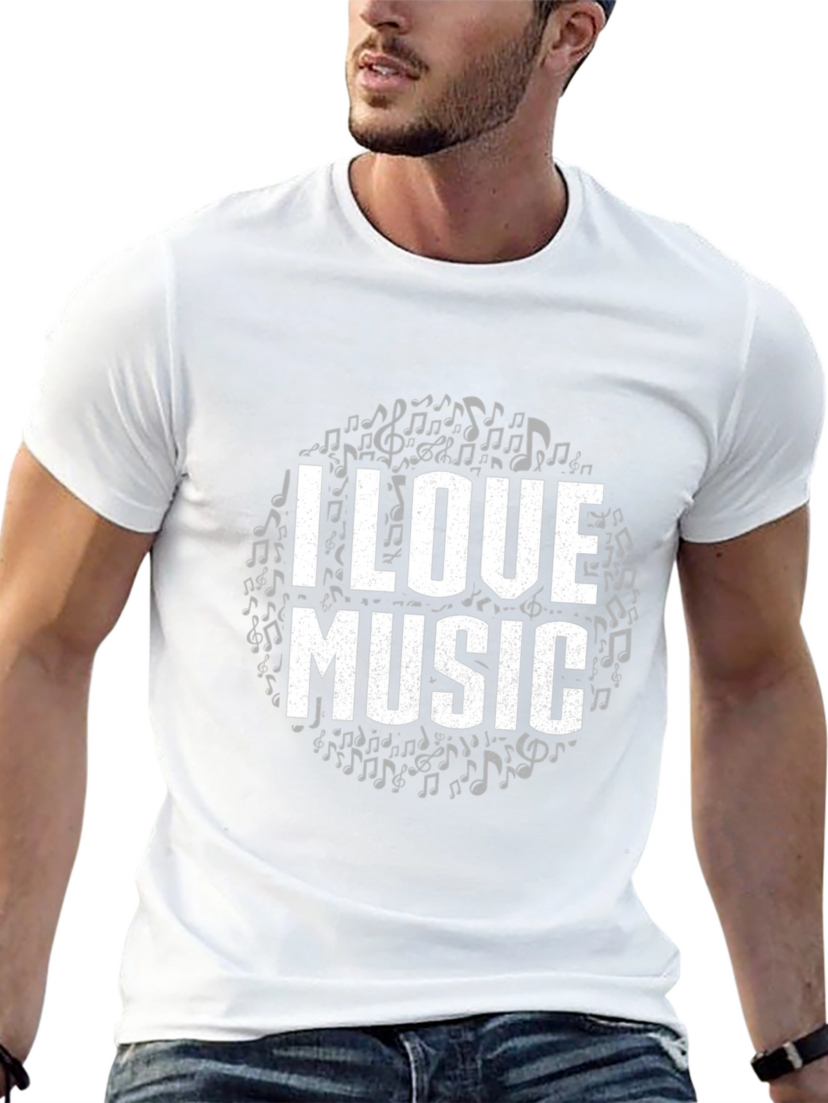 I Love Music Black Graphic Tee Shirt